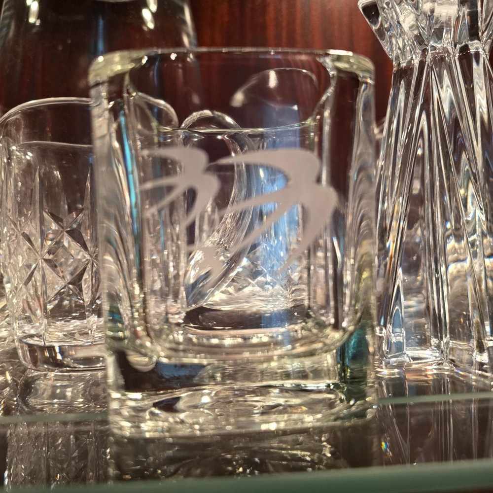 OZARK Airlines Set of 7 Square Etched Bird Logo Lowball Clear Glass MCM Barware - Picture 4 of 12